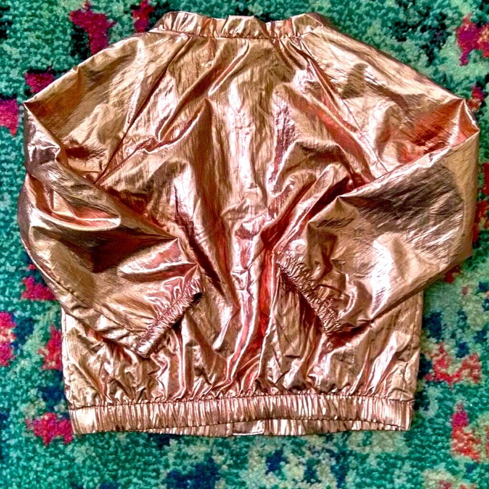 Cat and Jack Rose Gold Metallic Bomber Jacket - Picture 2 of 3